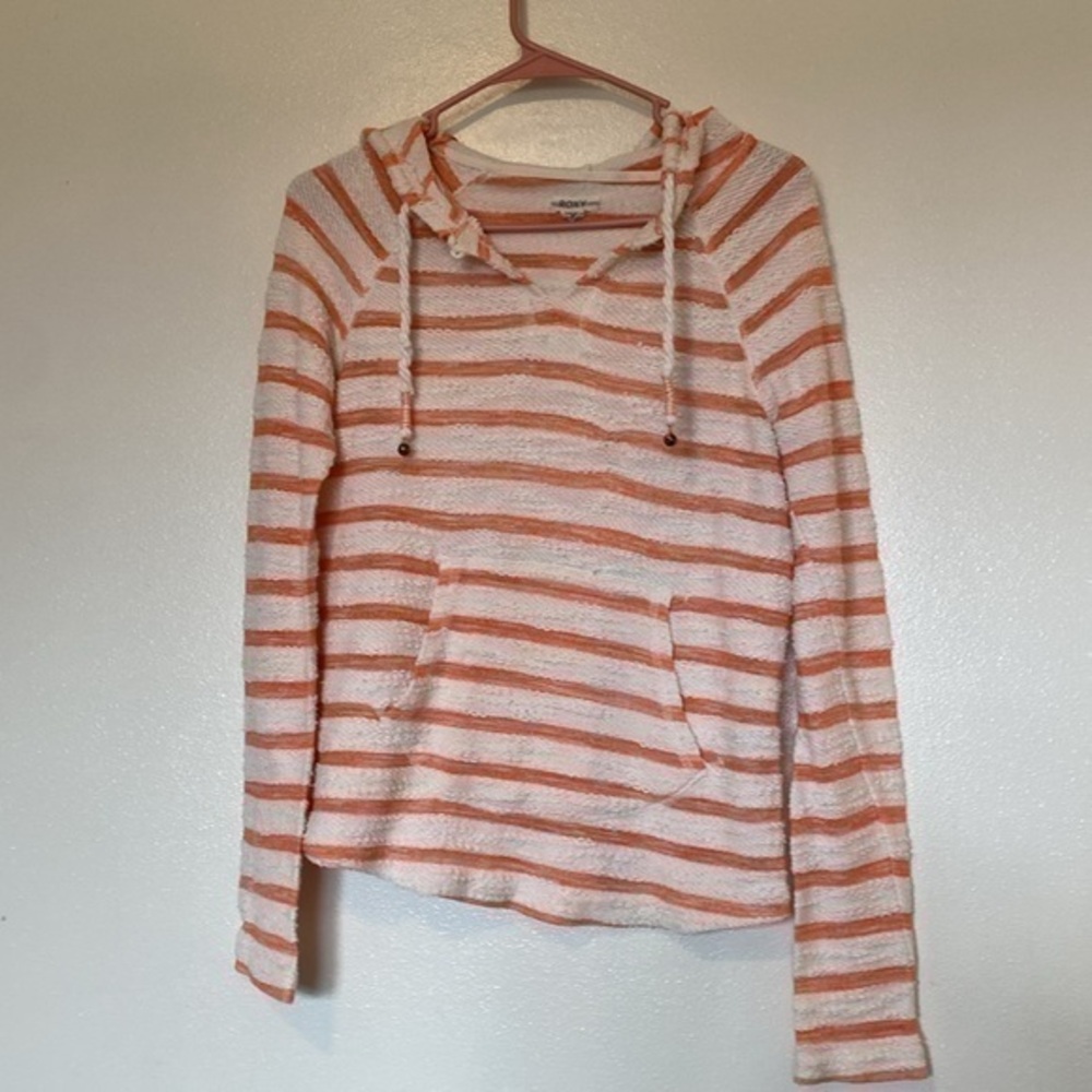 Roxy striped  cotton blend long sleeve pocket hoody sweatshirt pull over S
